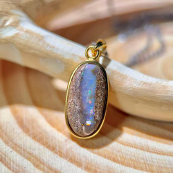 Mexican Matrix Opal Gold Plated Sterling Silver Pendant – Natural Opal Gemstone Necklace Mexican Matrix Opal Gold Plated Sterling Silver Pendant – Natural Opal Gemstone Necklace