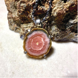 Rhodochrosite Sterling Silver Edge Pendant,Handmade silver ornamentsred rhodonite cabochon Rhodochrosite Sterling Silver Edge Pendant,Handmade silver ornamentsred rhodonite cabochon